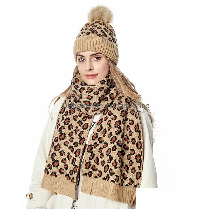 fashion women beanie hat leopard pompon winter outdoor knitted hat unisexthicken woolen skullies beanies vt1738