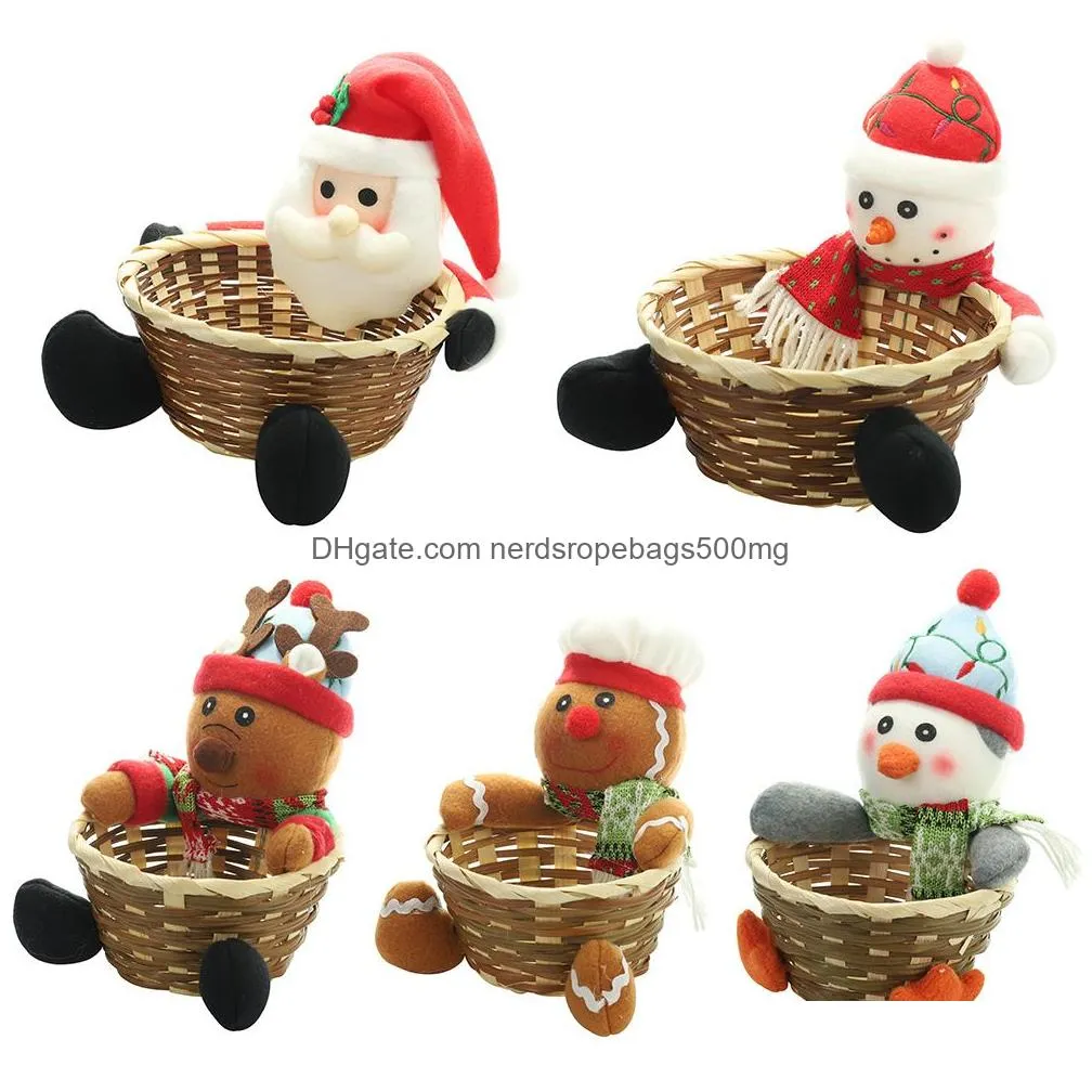 christmas candy rattan basket kids christmas decorations elk snowman santa claus fruit basket food holder lovely home decor vt1841