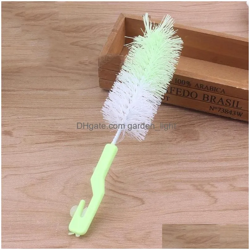 wholesale food grade baby milk bottle cleaning brush with hook mix colors convenient nipple feeding water tee cup brush dh0449