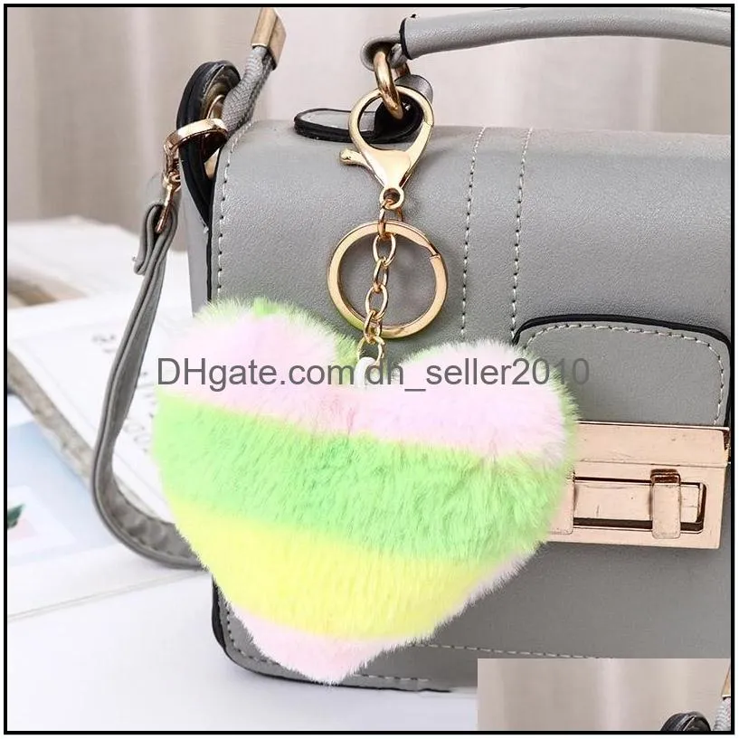 heart rainbow keychain party supplies plush balls key chains decorative pendant for women bag keychains accessories car keyring
