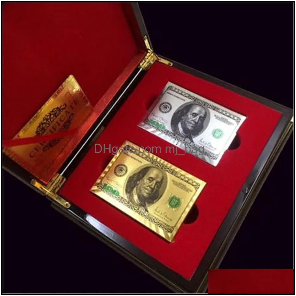 luxury gold foil dollar poker card set collection euro playing cards waterproof pound pokers with red box for gift