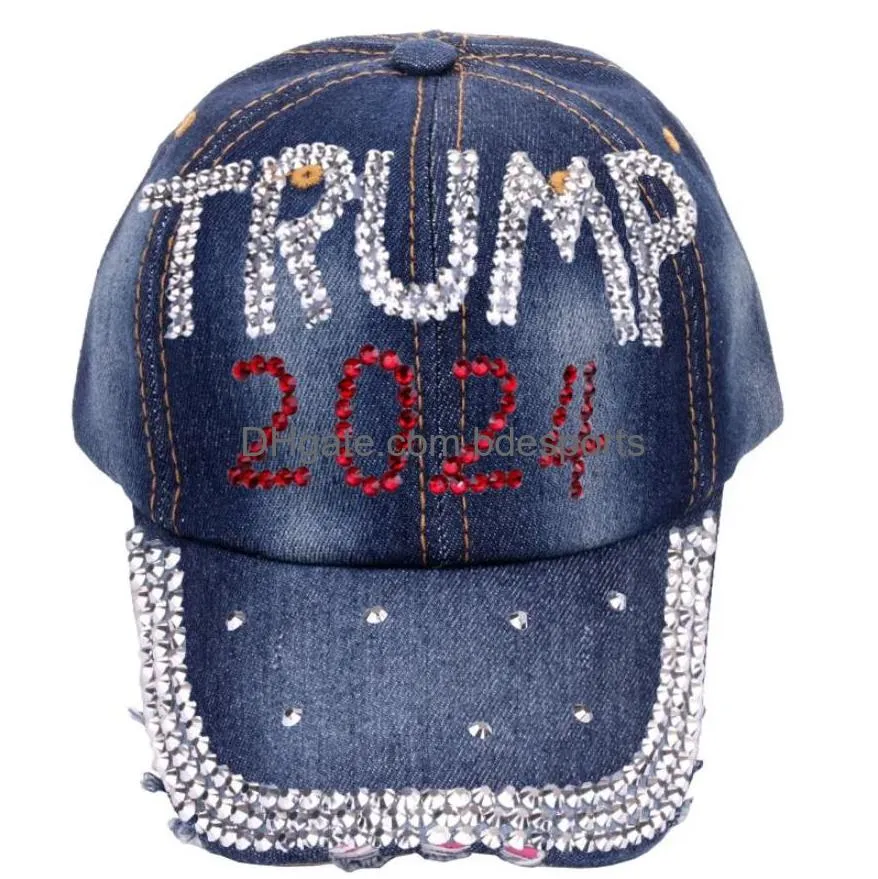 trump 2024 diamonds denim sun hat casual diamond baseball cap athleisure adjustable cotton hat