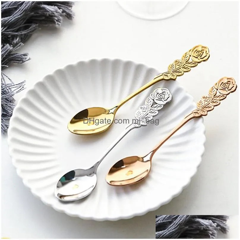 stainless steel soup spoon goldplated coffee tea dessert meal spoon fruit stir spoon kitchen dinnerware tableware customized vt1564