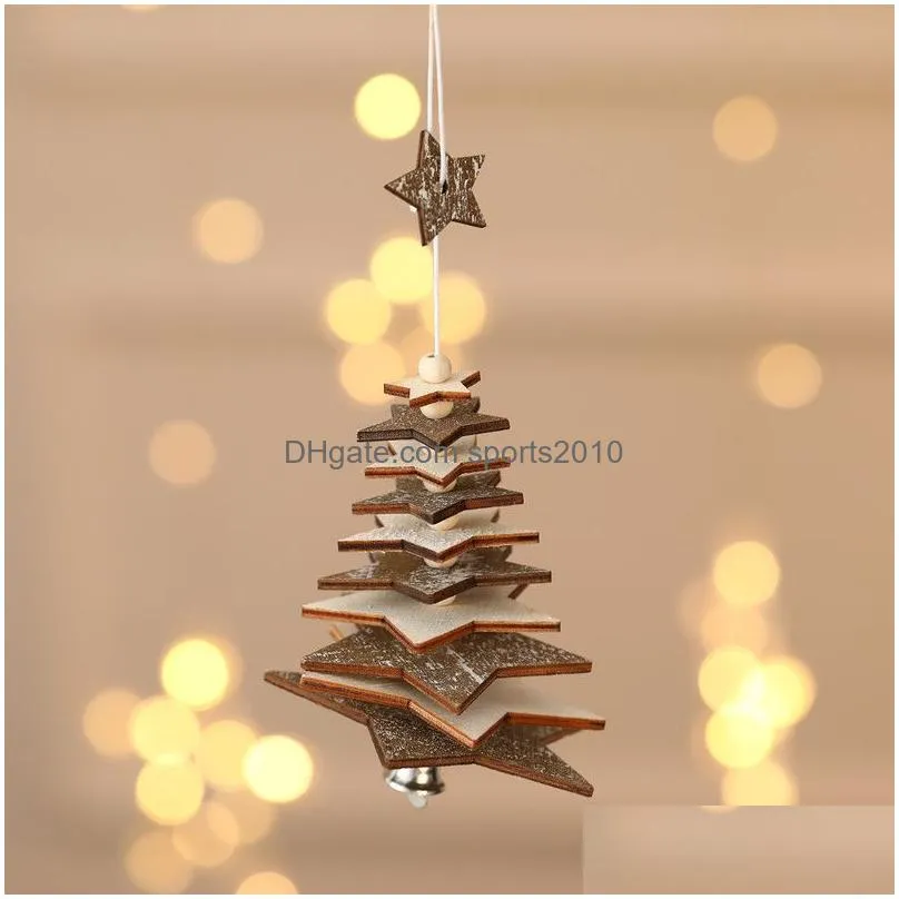 wooden christmas pendant creative fivepointed star snowflake bell christmas tree hanging small ornaments party colorful decor vt1816