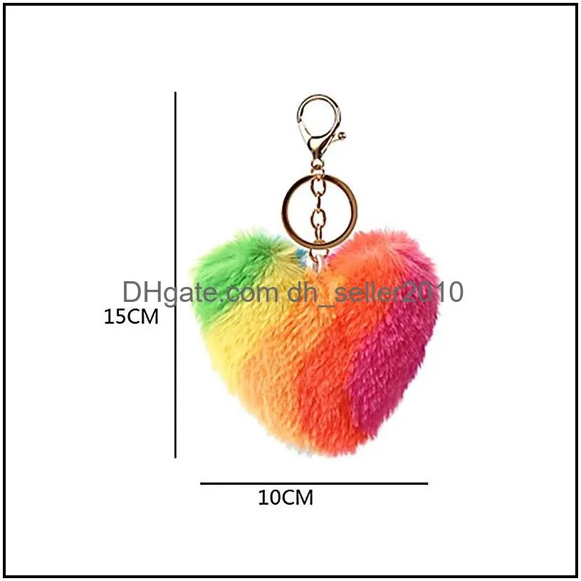 heart rainbow keychain party supplies plush balls key chains decorative pendant for women bag keychains accessories car keyring