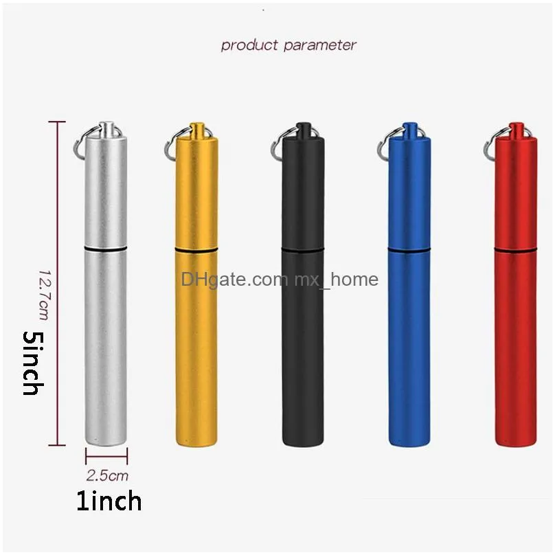 collapsible metal straw set outdoor portable reusable drinking straw with brush stainless steel foldable straws bar kitchen tool dbc