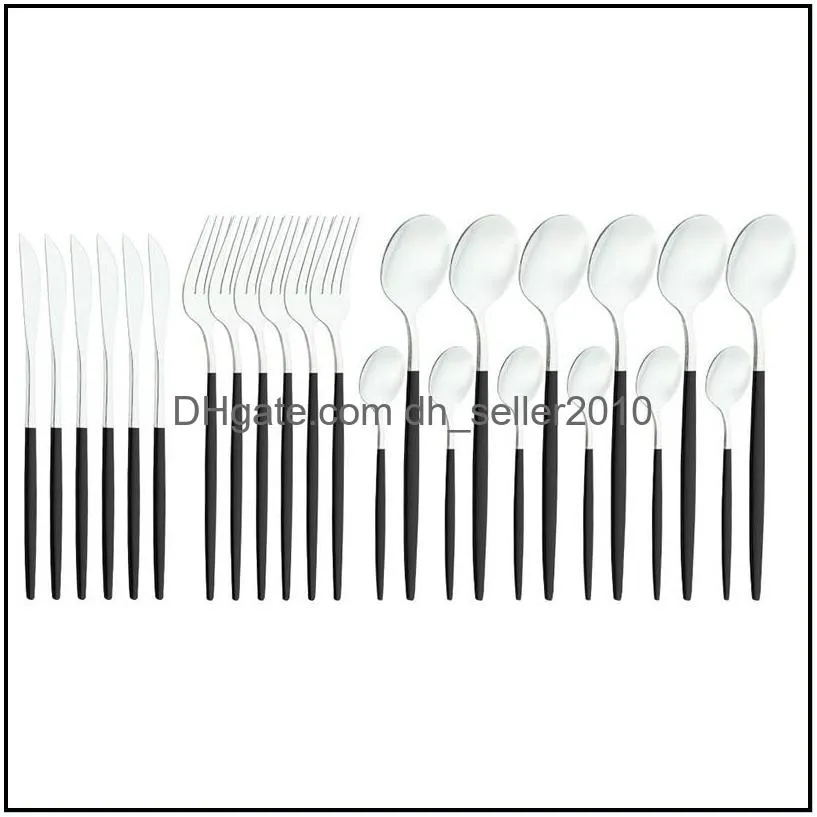 24pcs gold tableware set stainless steel dinnerware knife fork spoon flatware safe cutlery set gift