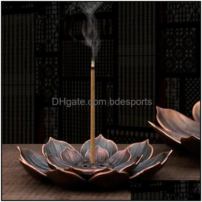 2 in 1 creative incense stick holder home decoration alloy lotus line incenses burner metal crafts sandalwood coil base red bronze