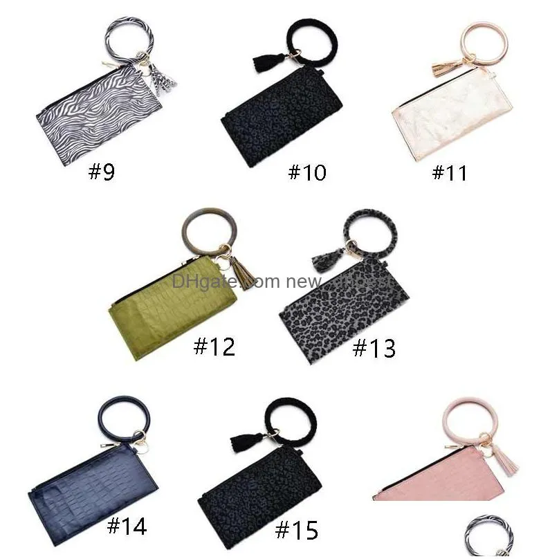 portable bracelet key ring handbag fashion bracelet tassel wallet leather pu wrist round key chain ladies clutch purse accessoryvt1438