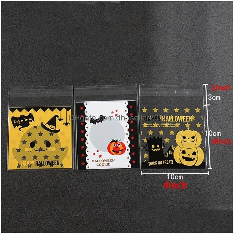 100pcs/lot halloween candy plastic bag self adhesive cookie bag bake cookie biscuit plastic bag pumpkin print food package bags vt0569