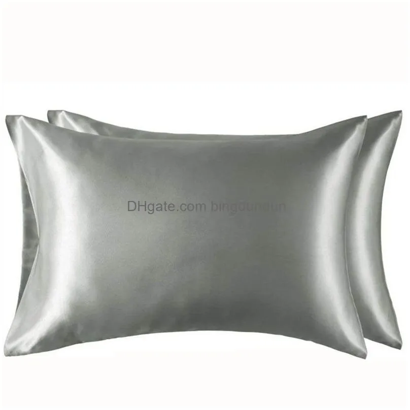 100% polyester satin pillowcase simple style simulated silk color pillowcase soft shiny extra smooth confortable bedding pillowcase
