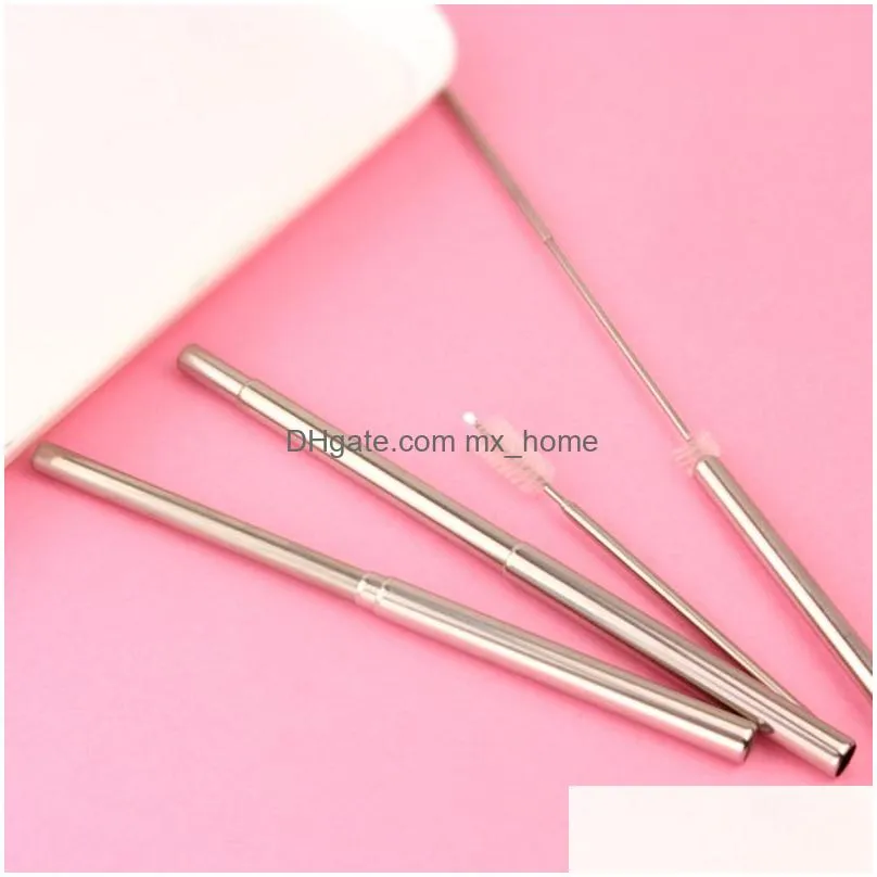 collapsible metal straw set outdoor portable reusable drinking straw with brush stainless steel foldable straws bar kitchen tool dbc