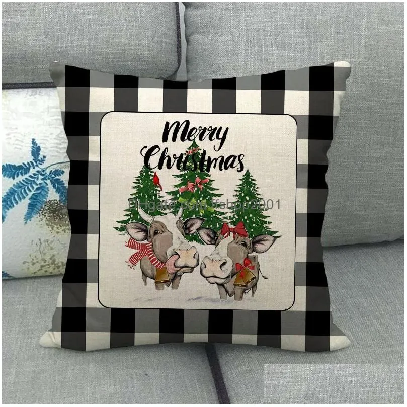 45x45cm christmas pillow case cover merry christmas plaid throw cushion cover xmas tree elk car sofa pillow cover home decoration dbc