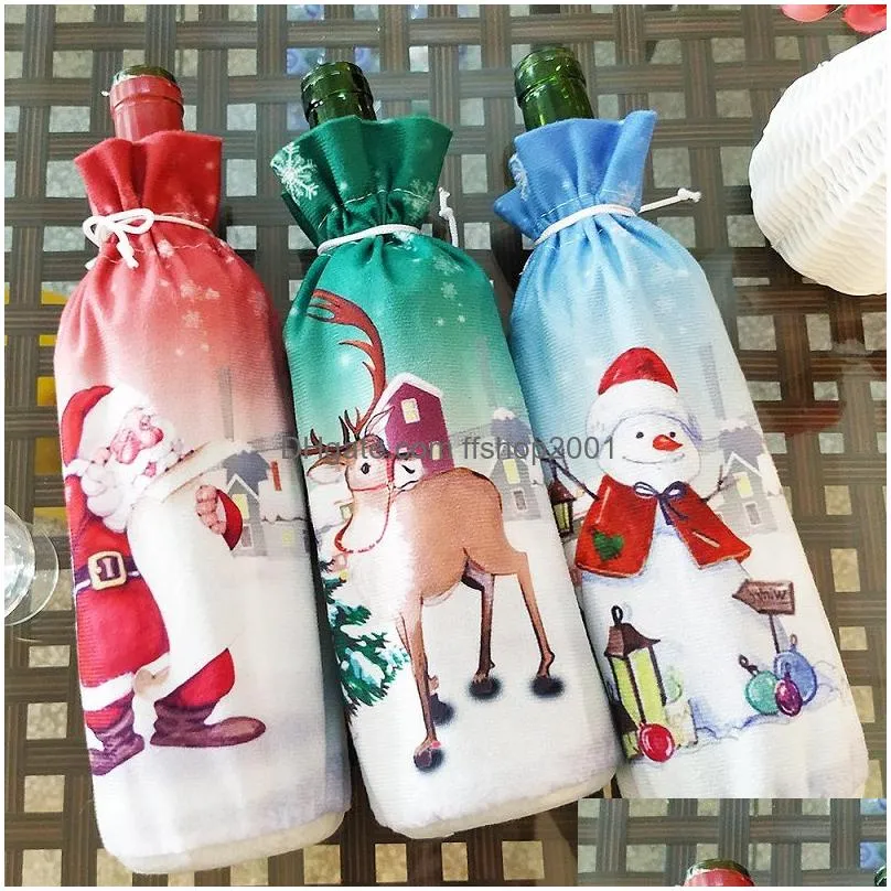 christmas decoration santa claus wine bottle cover santa claus bottle holder bag snowman xmas wine bottle clothe home decoration dbc