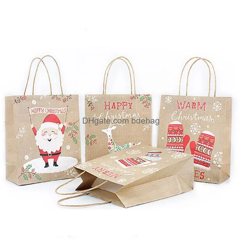 lovely christmas kraft paper bag creative christmas gift packaging bag ecofriengly shopping bags portable holiday tote paper bags