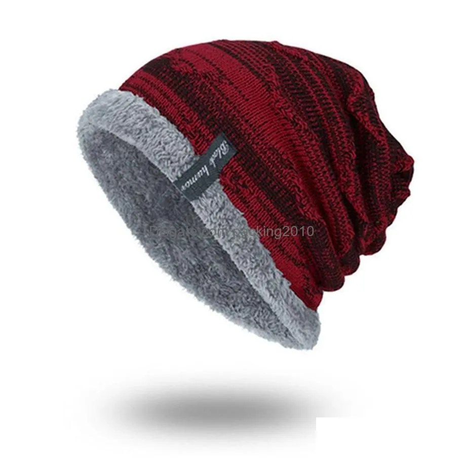 wholesale 5 colors male thicken knitted woolen caps winter men knitted wool hat plus velvet breathable warm hats outdoor elastic