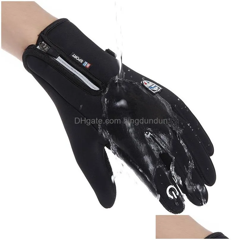 warm winter cycling glove waterproof windproof nonslip outdoor thermal gloves plus velvet men women zipper touch screen gloves vt1697