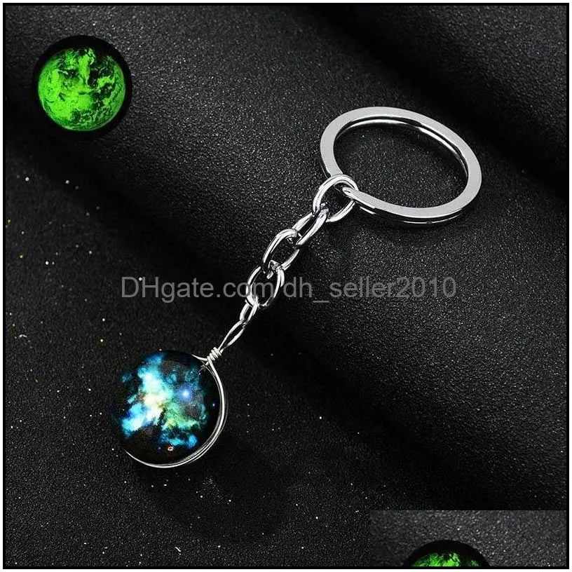 luminous keychain crafts universe glass ball cabochon keychains car bag keyrings creative keyrings jewelry gift