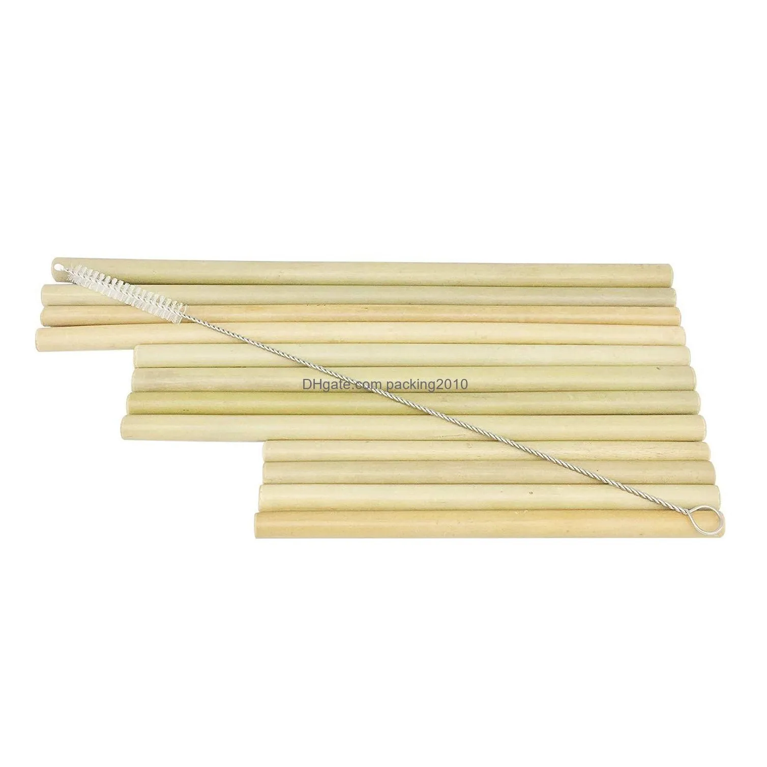 12pcs/set bamboo drinking straws reusable ecofriendly party kitchen add clean brush for drinking tools wholesale bamboo straw set