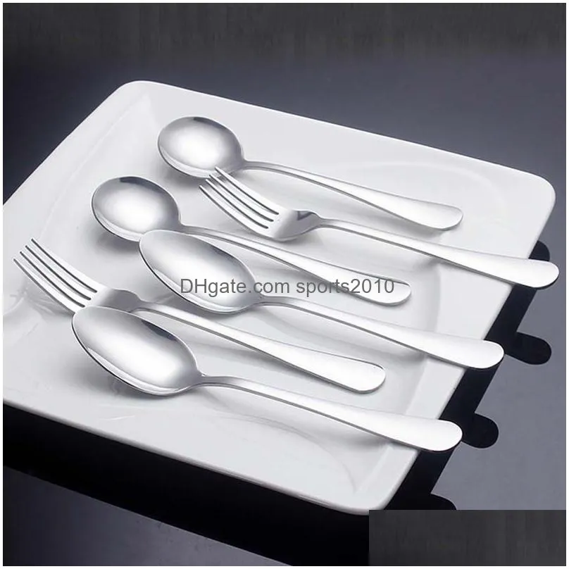 3pcs/set round oval spoon stainless steel silver flatware fork scoop set dessert forks coffee teaspoon travel dinnerware set vt1535