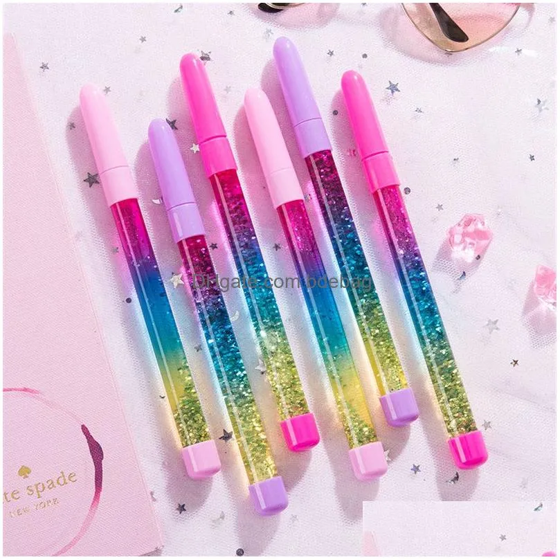 fairy stick ballpoint pen gel pens blue black ink drift sand glitter crystal pen creative rainbow ball pen girls gift vt0329