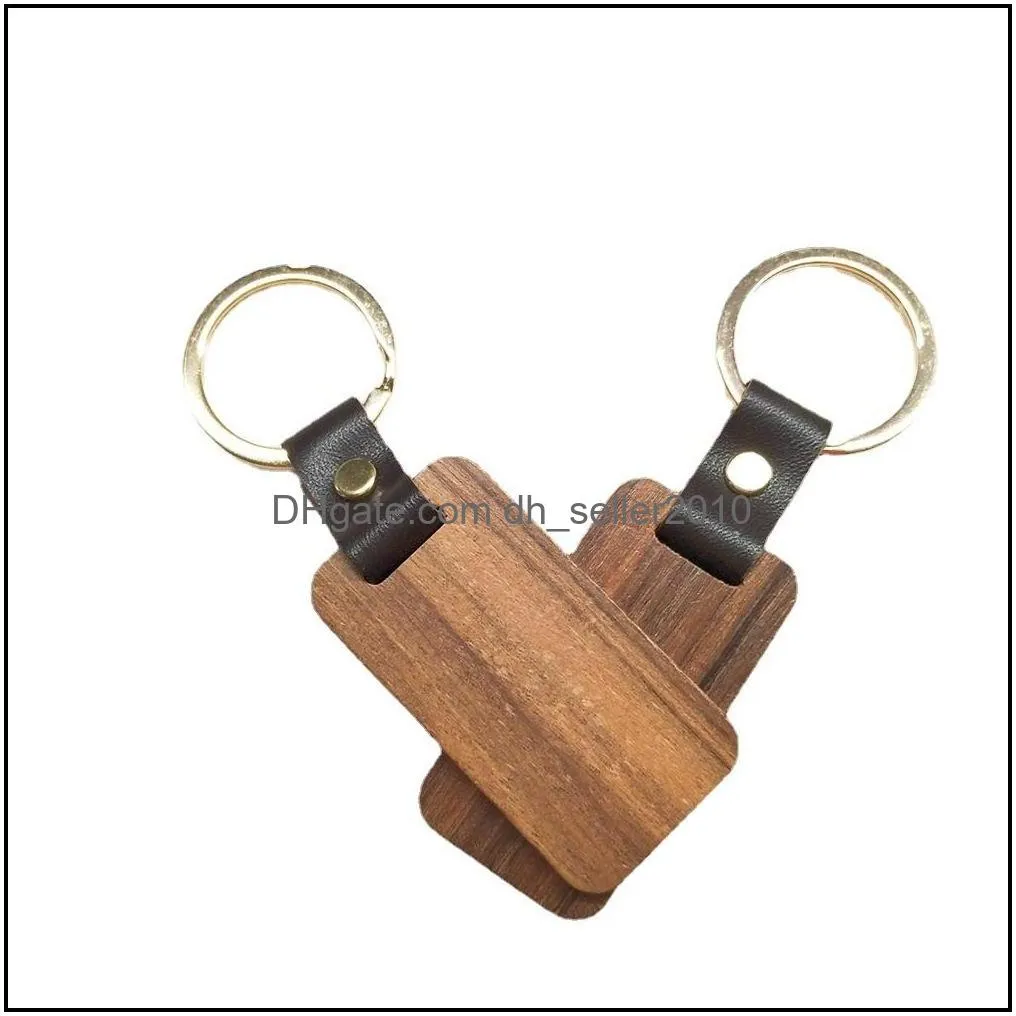 diy wooden designer keychains for men women crafts square round wood chips pu leather keychain wholesale