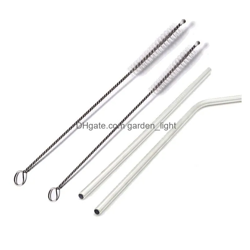 pipe clear brush drinking straw cleaning brush set nylon pipe tube cleaner milk bottle pipe clear brush stainless steel handle dh0168
