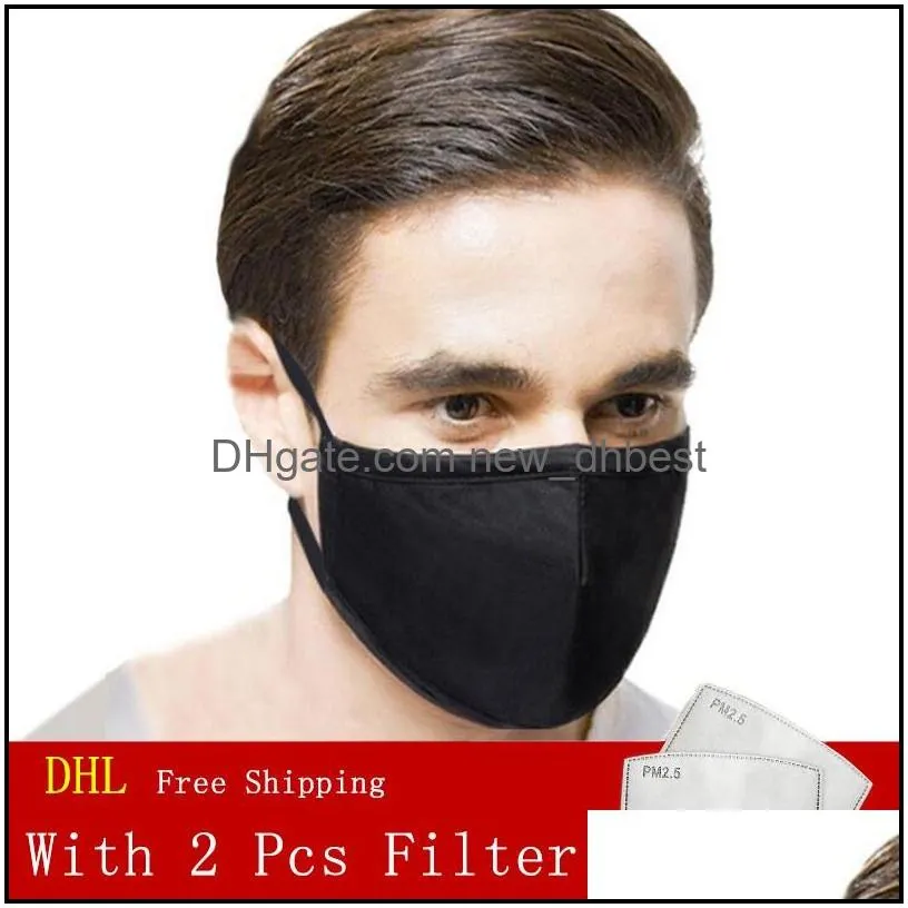 2 in 1 fashion breathing valve face mask with 2 pcs pm2.5 filter cotton masks dust and smog reusable protective masks