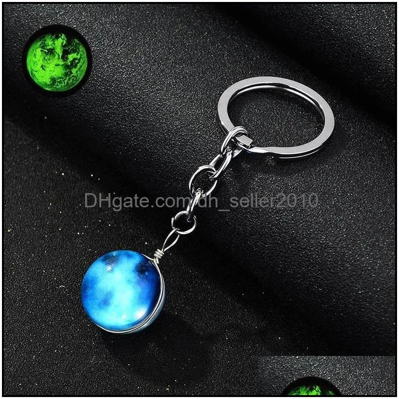 luminous keychain crafts universe glass ball cabochon keychains car bag keyrings creative keyrings jewelry gift