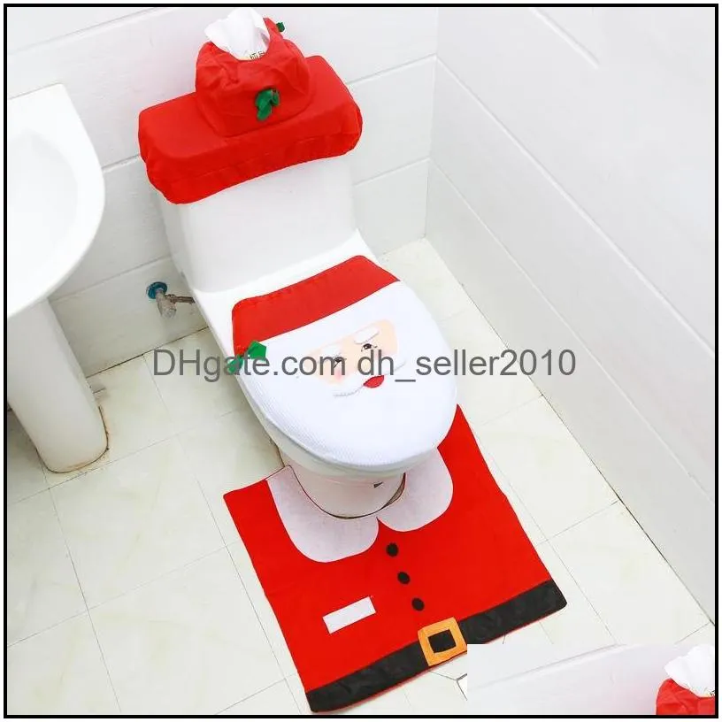3pcs/set fancy santa toilet seat cover and rug bathroom set christmas decor christmas day decorations happy new year