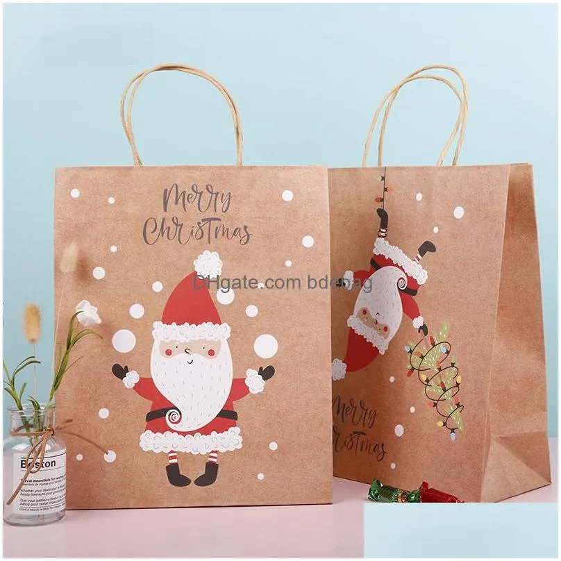 lovely christmas kraft paper bag creative christmas gift packaging bag ecofriengly shopping bags portable holiday tote paper bags