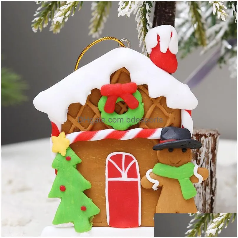 lovely christmas decoration 9cm soft clay christmas tree pendant lovely santa snowman holiday decoration props ornaments vt984