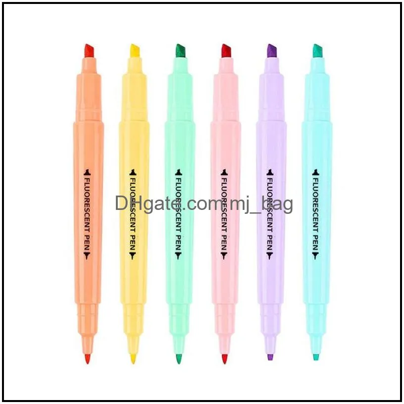 6 colors erasable highlighters pastel markers dual tip fluorescent pen for art drawing doodling marking school office stationery