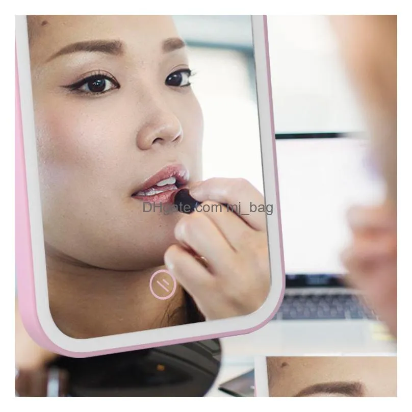 portable makeup mirror led natural light angle adjustable touch control brightness dimmable lights mirror foldable makeup mirror