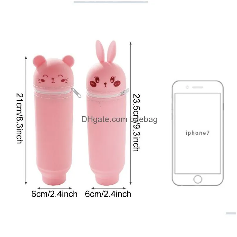 school supplies scalable pencil organizer silicone cute rabbit bear pen bags colorful large capacity student stationery bag dh1329