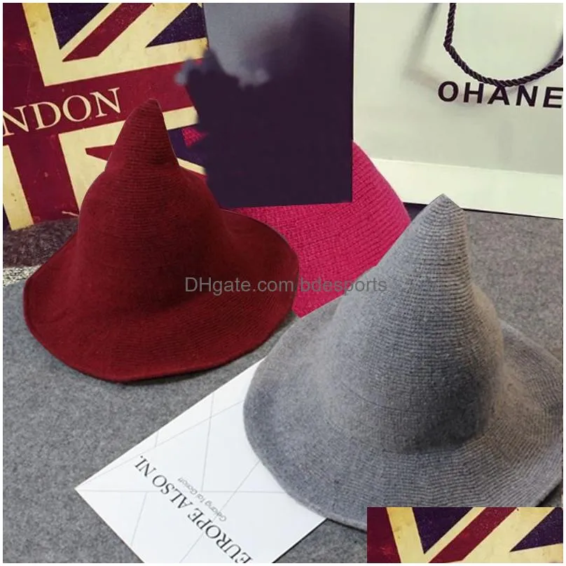 new halloween personality wizard hats 2020 creative fashionaire trend designer peaked big brim wool hats solid color fashion caps