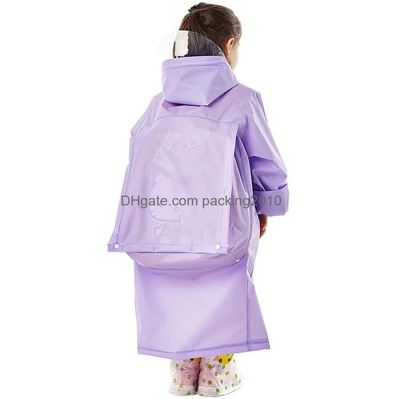 fashion school bag hooded raincoat eva raincoats children poncho kids rainwear travel rain coat 5 colors waterproof rain wear dh0737