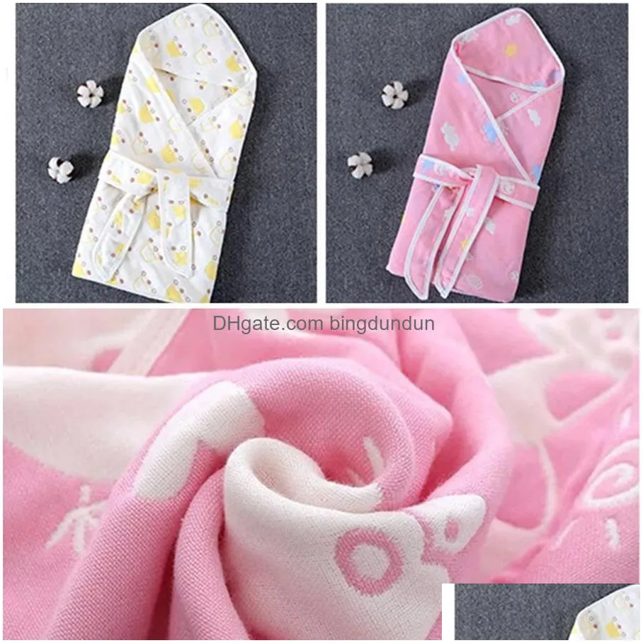 folding 90x90cm children bath blanket sixlayer gauze breathable cotton baby blanket with hood and waist belt comfortable foldable