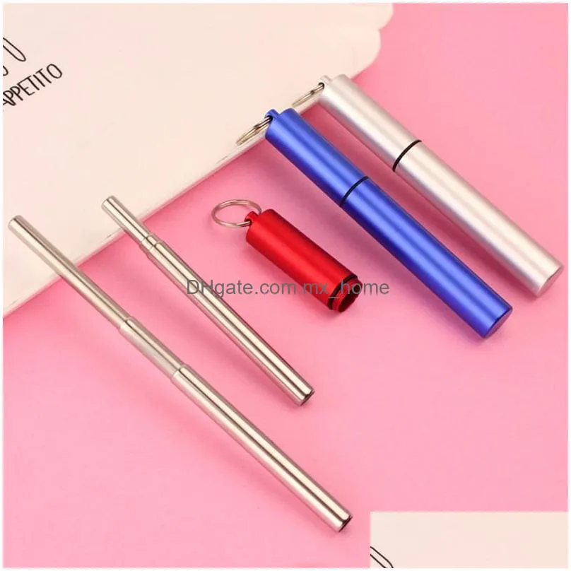 collapsible metal straw set outdoor portable reusable drinking straw with brush stainless steel foldable straws bar kitchen tool dbc