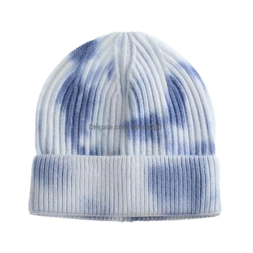 female fashion tiedye knitted hat women warm autumn winter knitted street hip hop melon cap unisex gradient beanie woolen hats vt1712