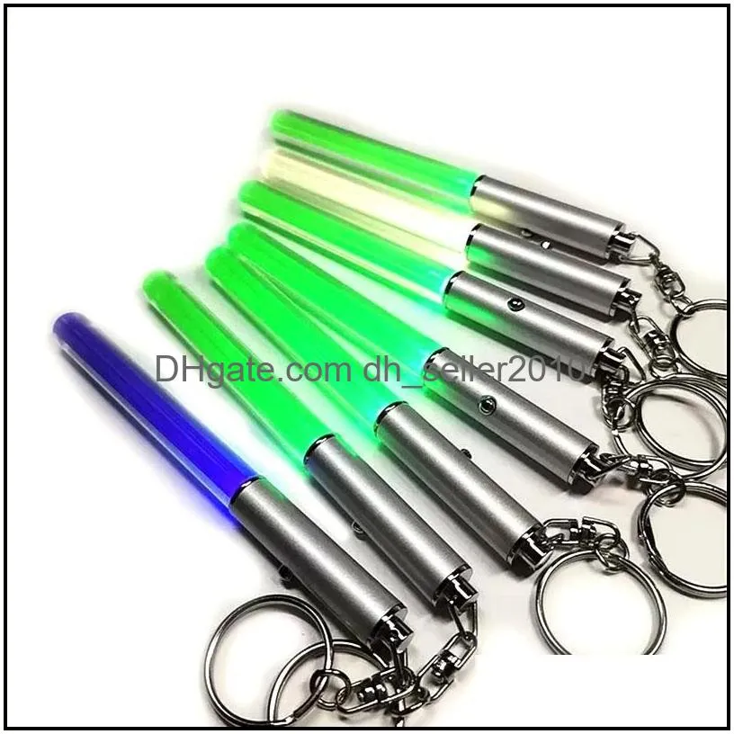 led flashlight stick keychain party supplies mini torch aluminum key chain key ring durable glow pen wand lightsaber light fire sticks