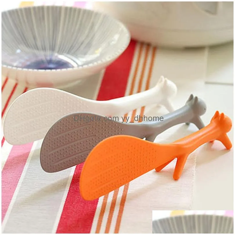 promotional wholesale unique lovely animal creative rice spoon squirrel shape can stand nonstick desk plastic rice spoon dh0044