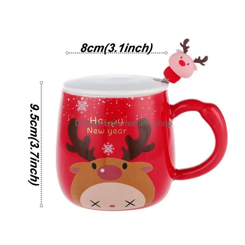 christmas gift cartoon cute cups fawn printed lid spoon creative lovely couples porcelain cups office cute fashion coffee cups mugs