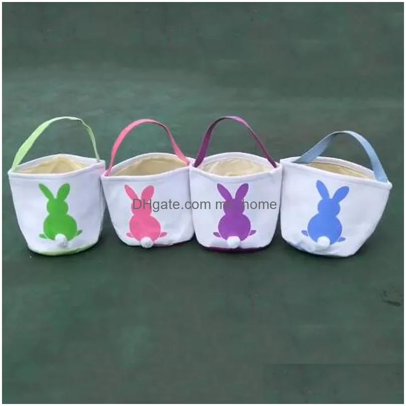 rabbit printed easter bucket canvas cotton plush bunny easter handheld basket kids easter hunt egg candy storage bucket vtky2176