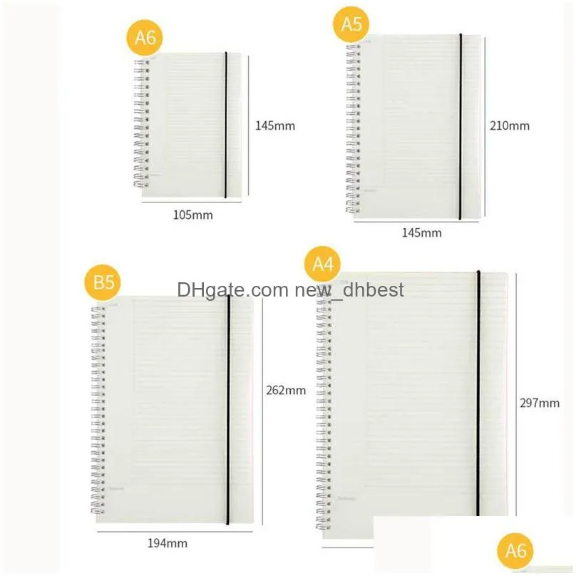 a4/a5/b5 notepad frosted transparent stripe grid notepad spiral looseleaf bandage removeable waterproof coverschool supplies vt1468