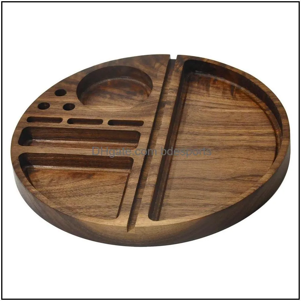 wooden rolling tray with groove diameter 218mm natural wood smoking tobacco roll trays accessories