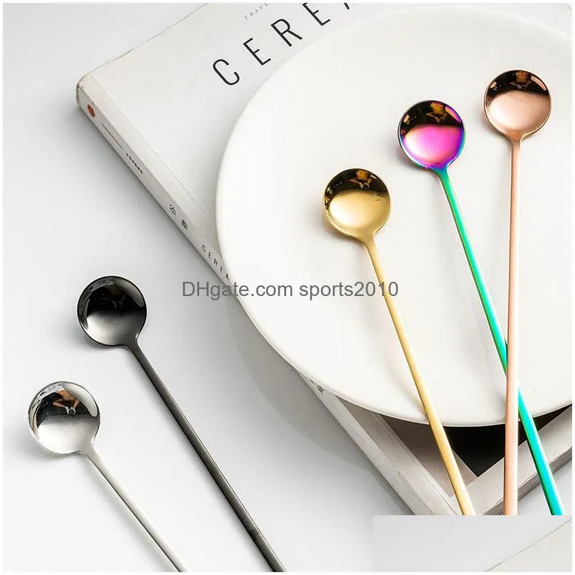 stainless steel long handle mini spoon cold drink coffee teaspoon ice cream spoon food grade safety spoons drinking scoop vt1536