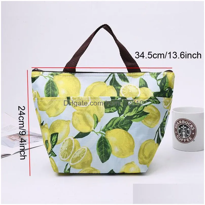 outdoor camping aluminum foil insulated lunch handbag large capacity portable waterproof food bags oxford cloth print lunch bag vt1558