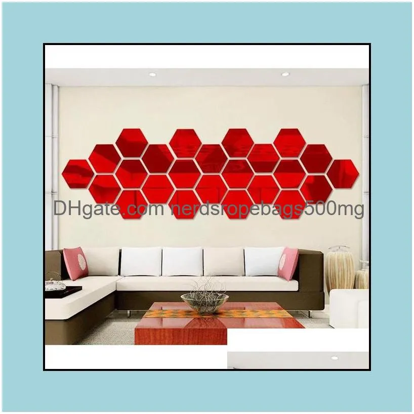 12pcs 3d regular hexagon home decorative acrylic mirror wall stickers living room bedroom poster decor rooms decoration