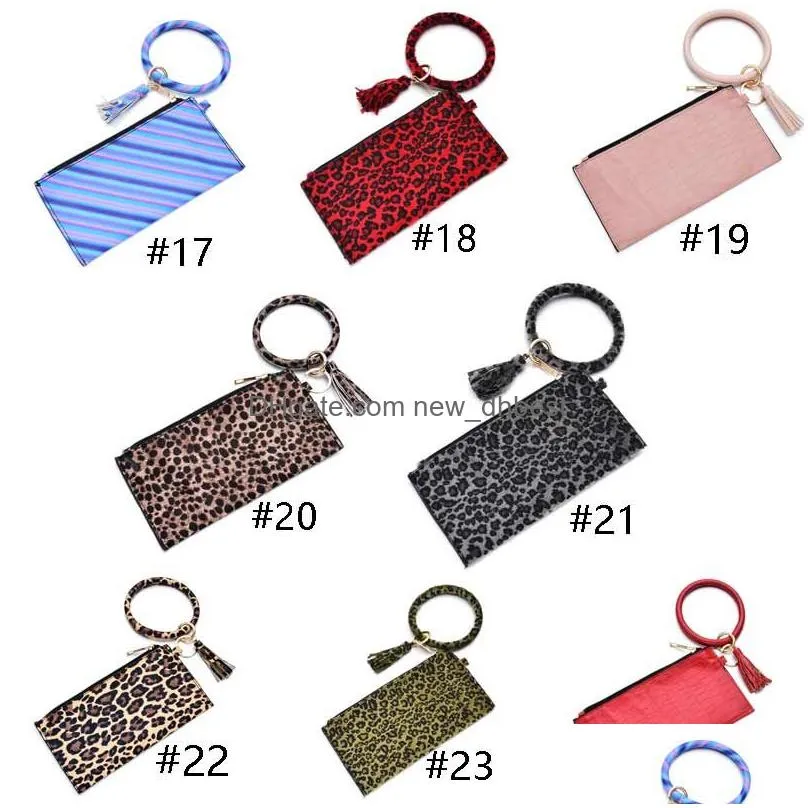 portable bracelet key ring handbag fashion bracelet tassel wallet leather pu wrist round key chain ladies clutch purse accessoryvt1438